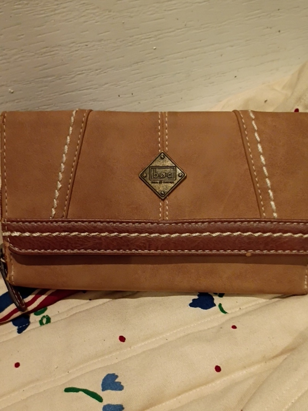 b.o.c. Tan and Brown Leather Flap Wallet